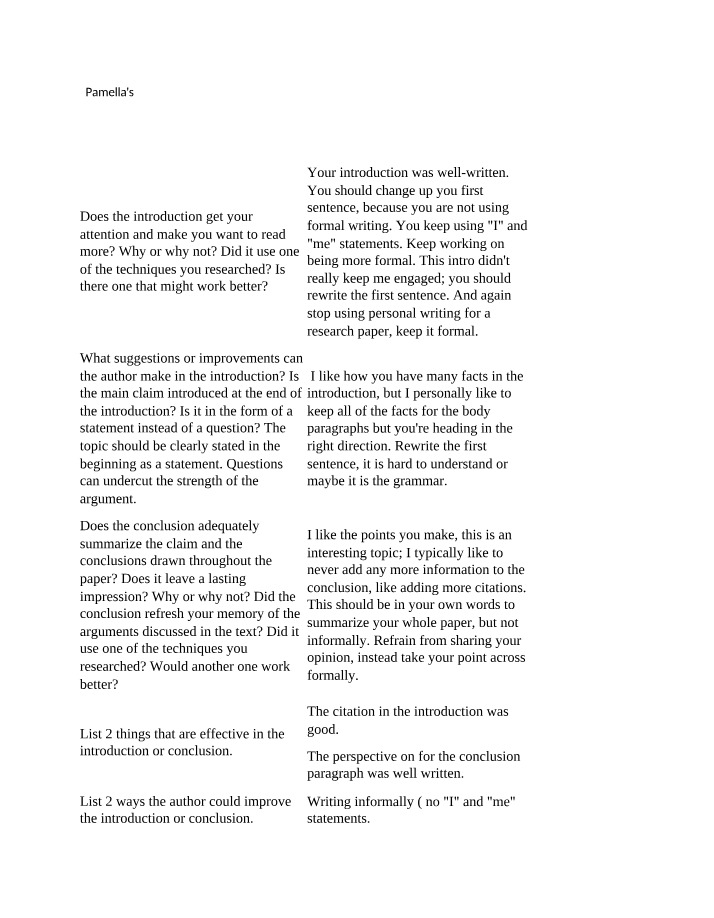 Writing Critique - Introduction and Conclusion