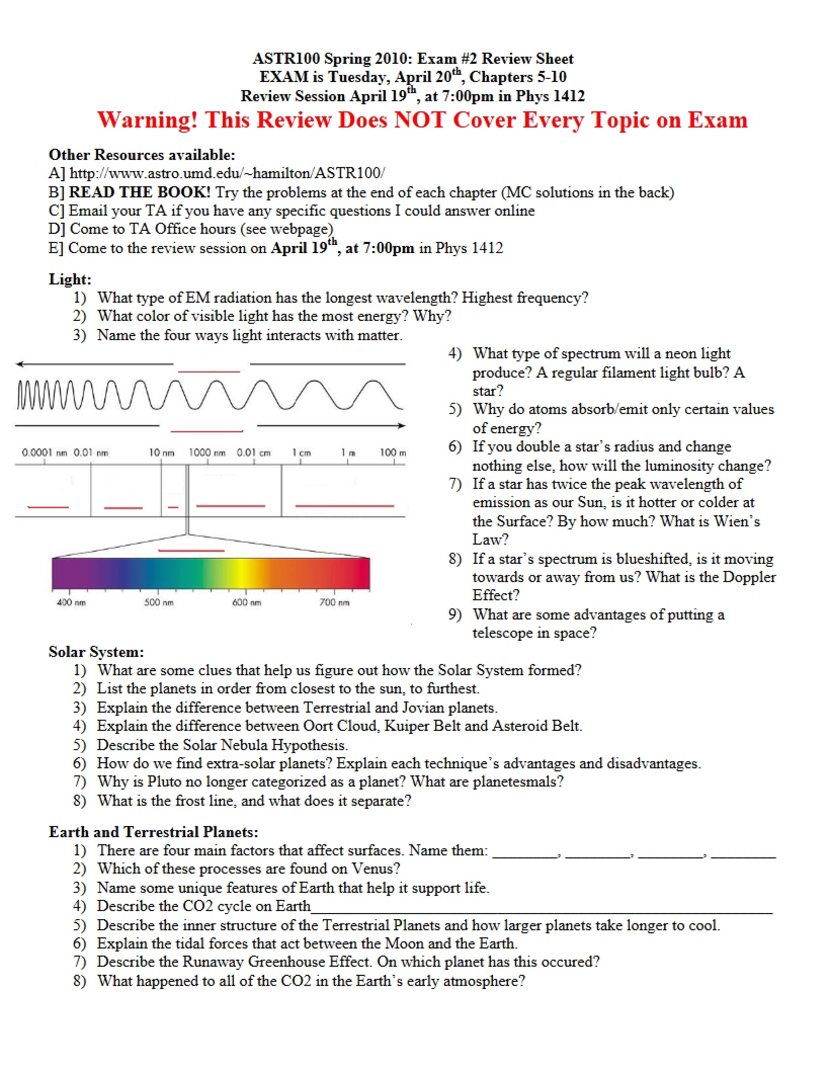 Review Sheet for Exam Two