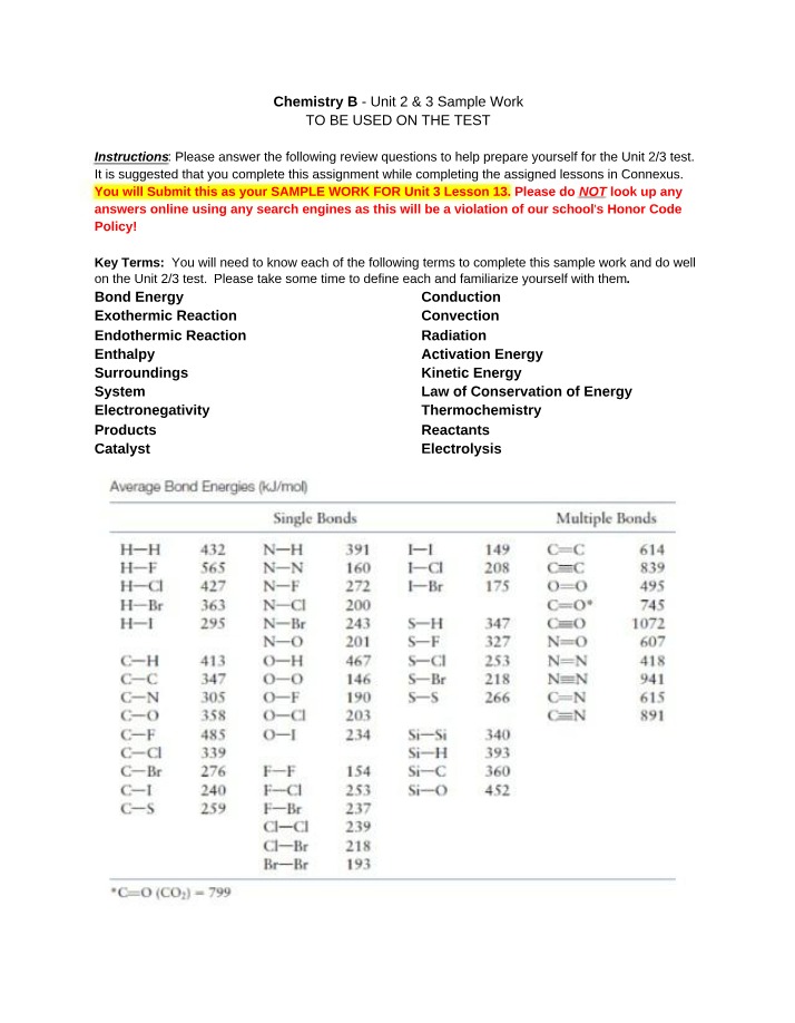 Chemistry B Unit 2 and 3 Review Questions Key B