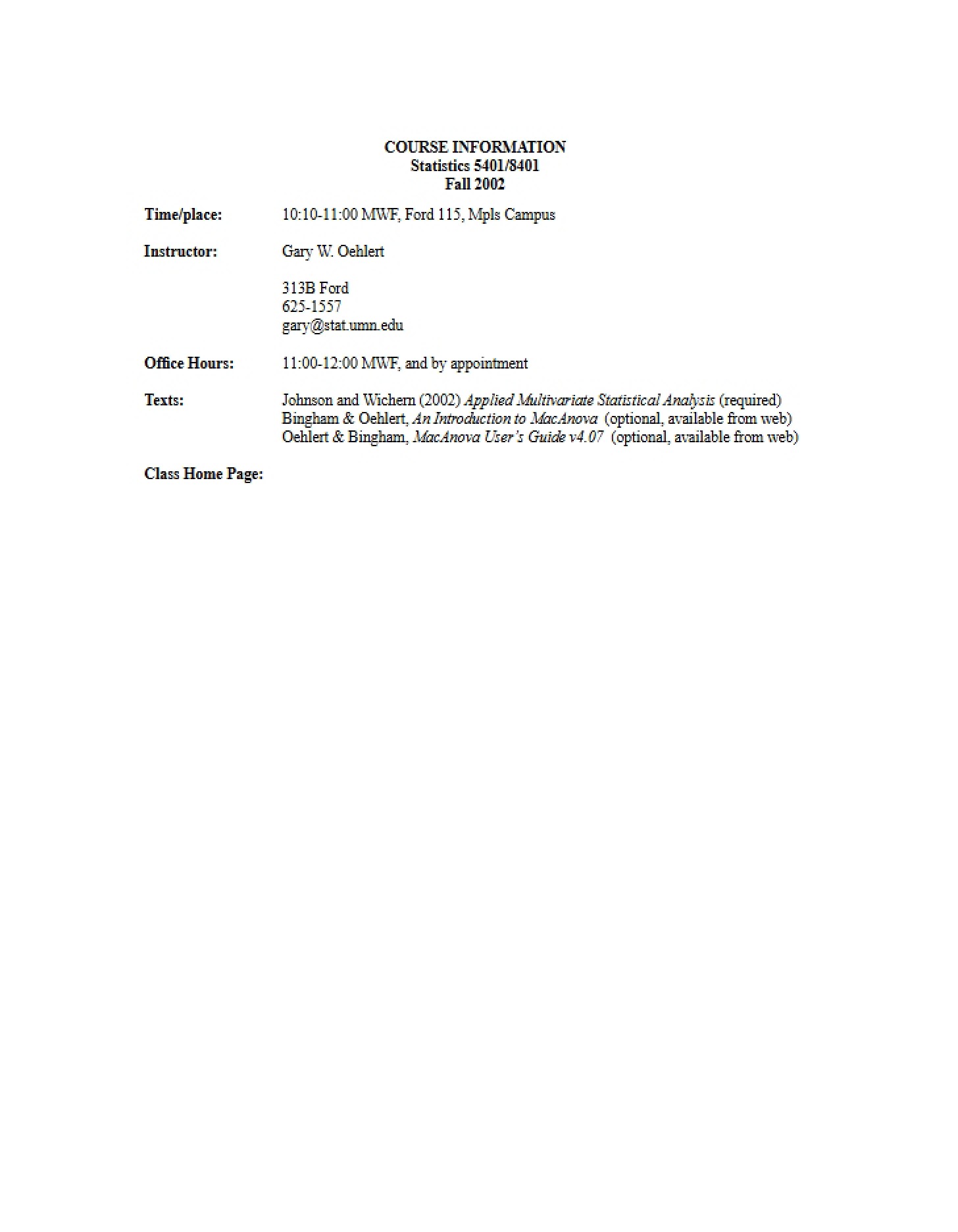 Syllabus (STAT 5401)