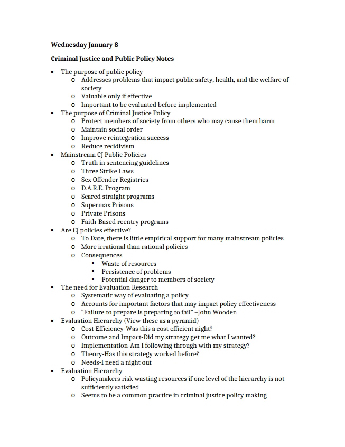 Notes on Public Policy and Criminal Justice