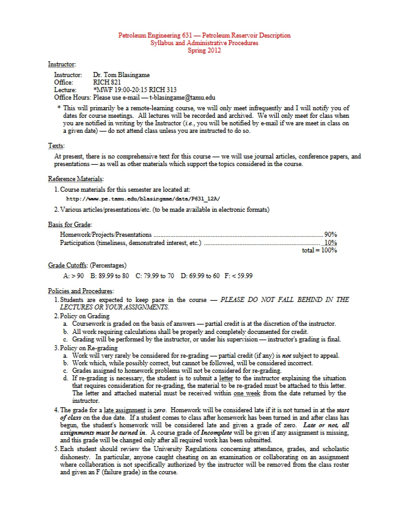 Syllabus for Section 631 (2012, Version A)