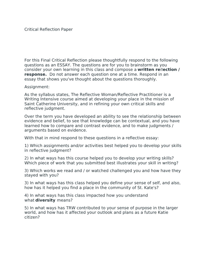 Paper for Critical Reflection