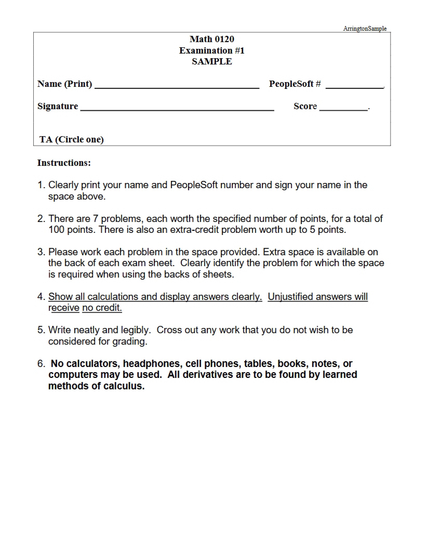 Sample for Exam 1