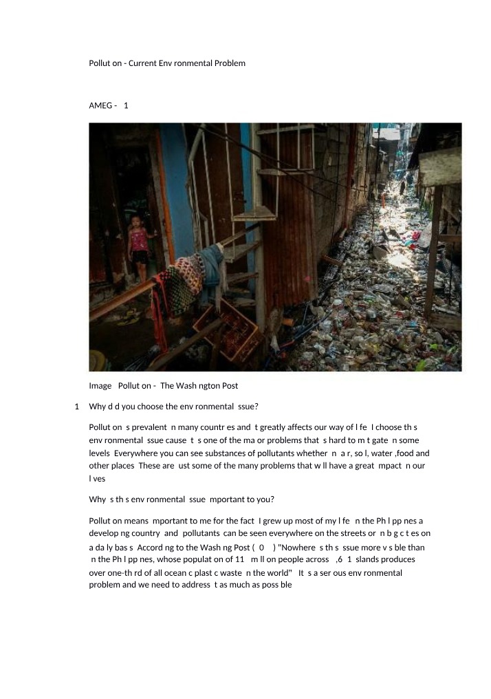 Pollution - A Current Environmental Problem