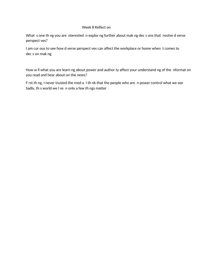 Week 8 Reflection