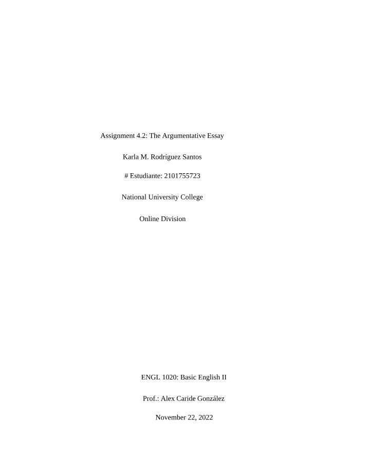 The Argumentative Essay - Assignment 4.2