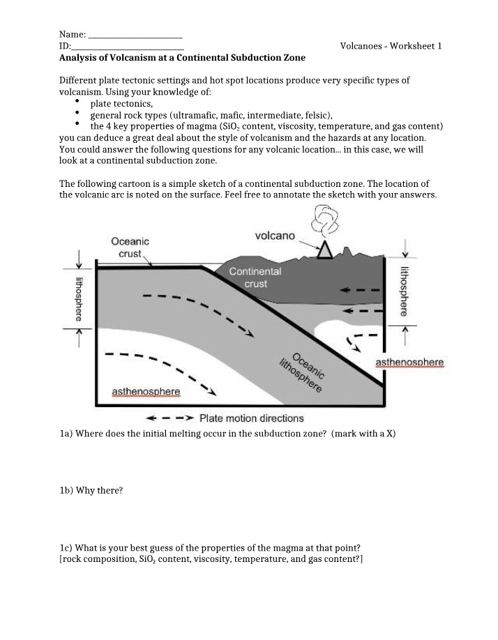 Worksheet 1 - Volcanoes