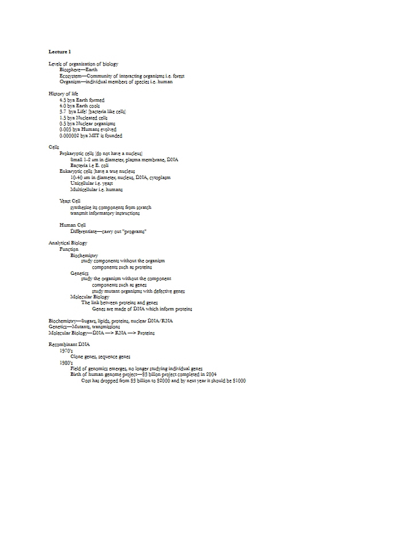 Levels of Organization in Biology Lecture 1