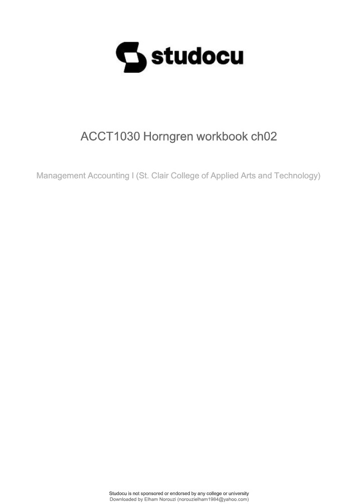 Workbook Chapter 2 - Management Accounting I