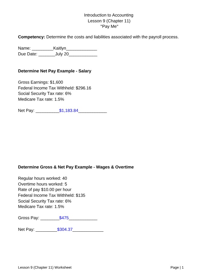 Lesson 9 Worksheet - Chapter 11