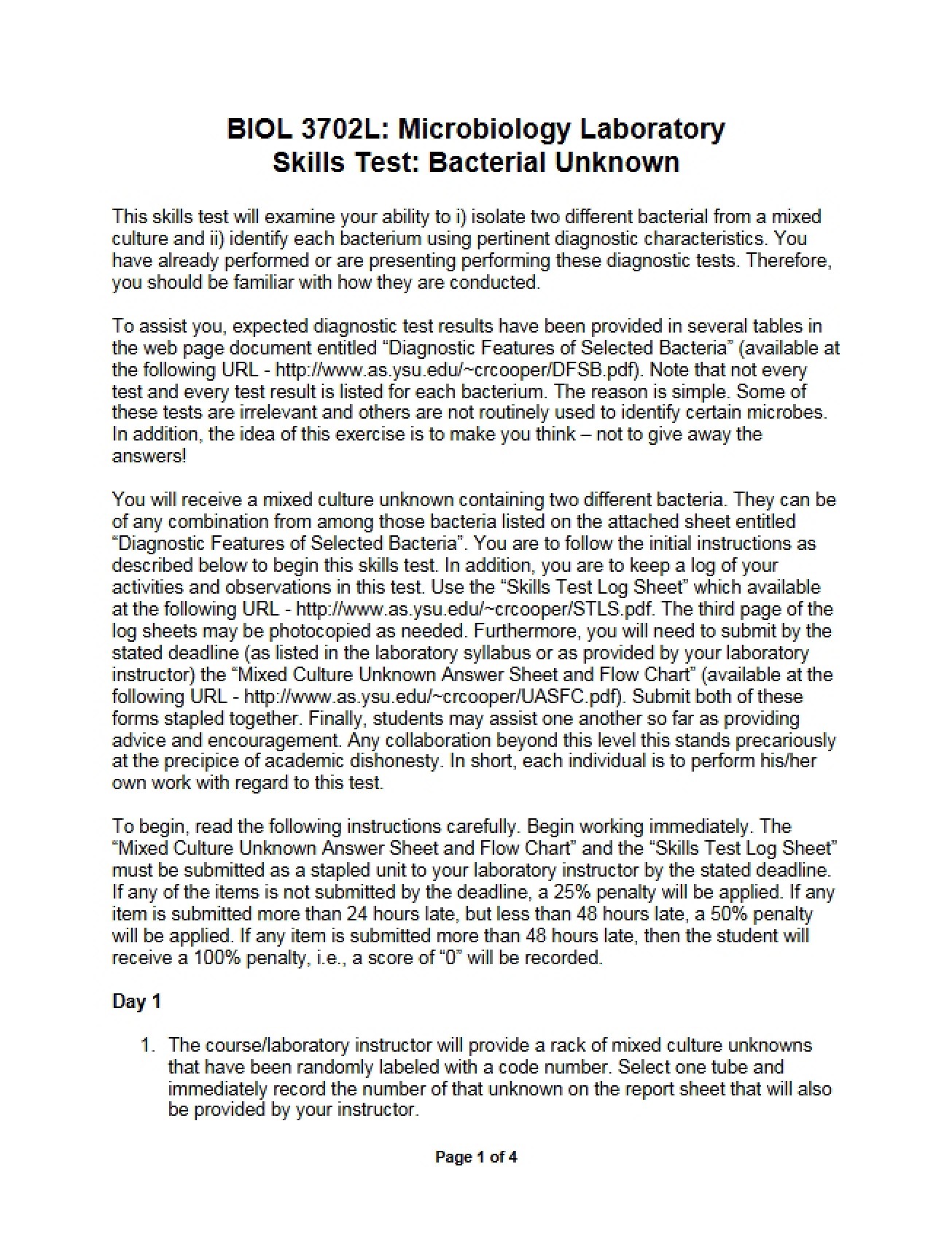Bacterial Unknown Skills Test