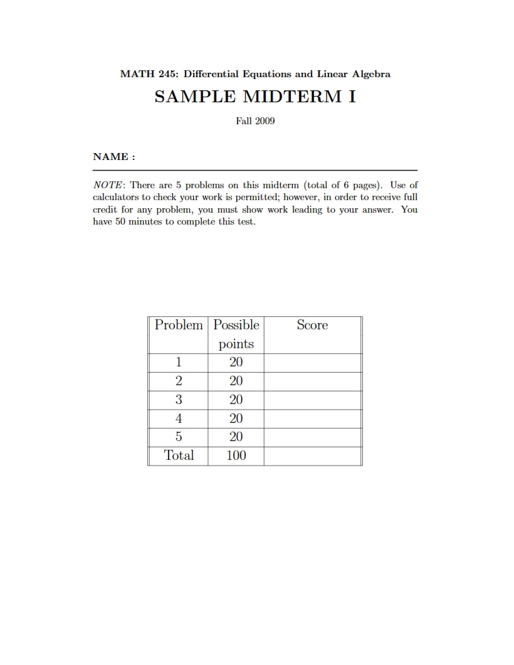 Linear Algebra Sample Midterm II