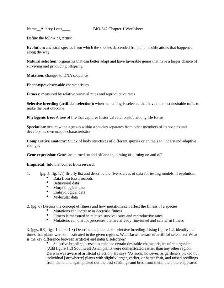 Worksheet for Chapter 1