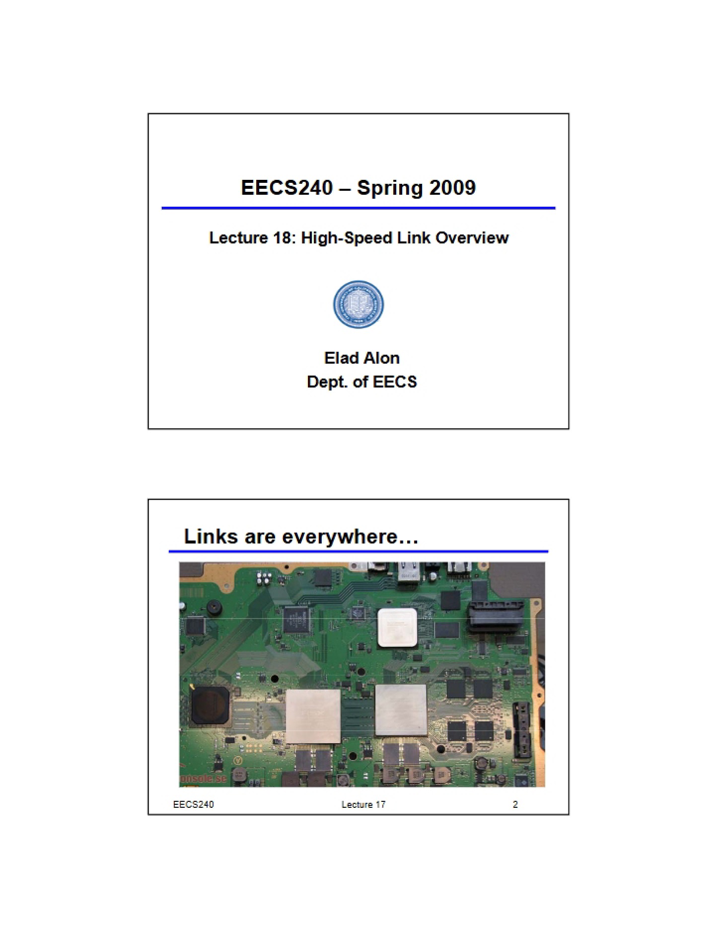 Lecture 18 High-Speed Link Overview