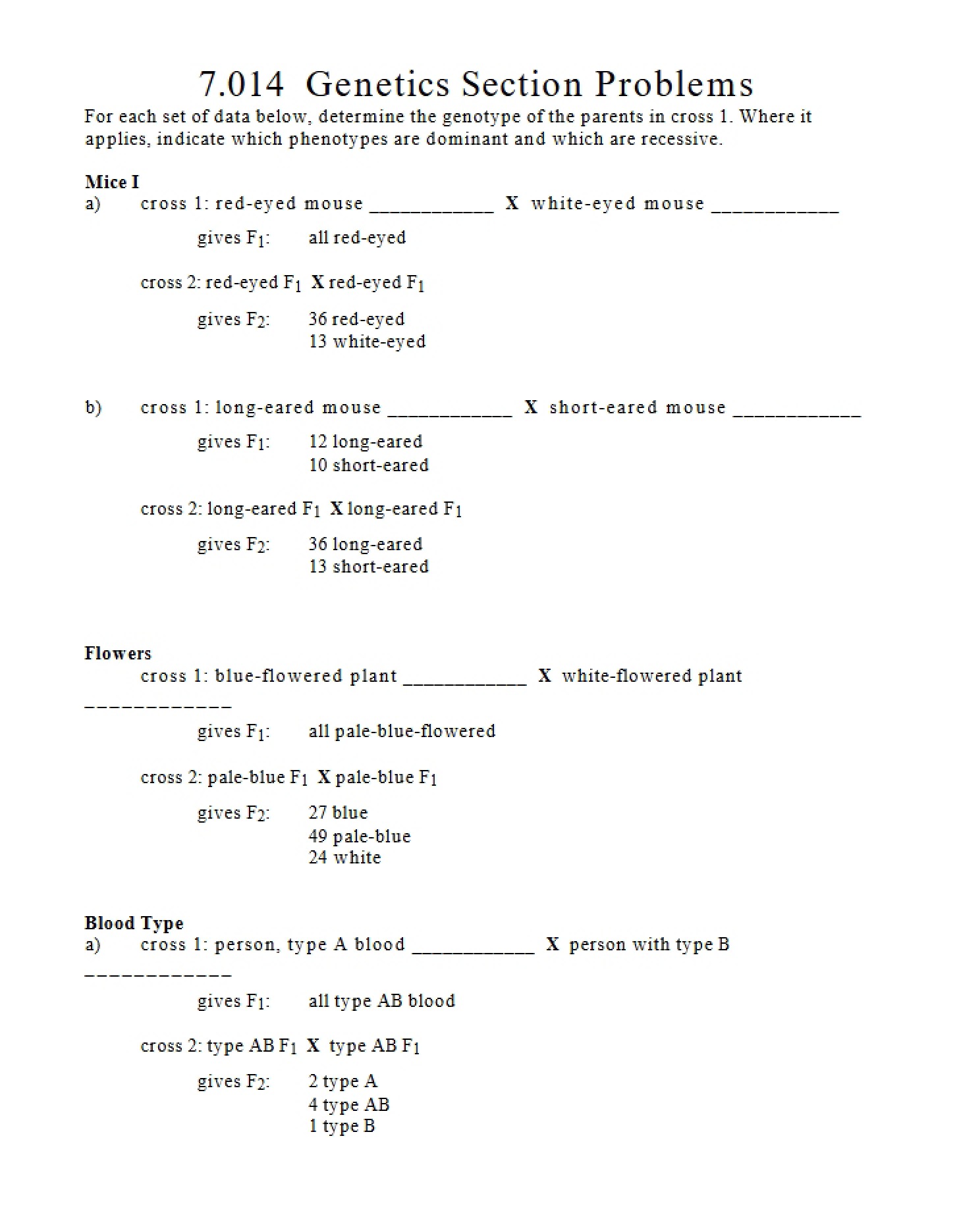 Exercises for Genetics Section