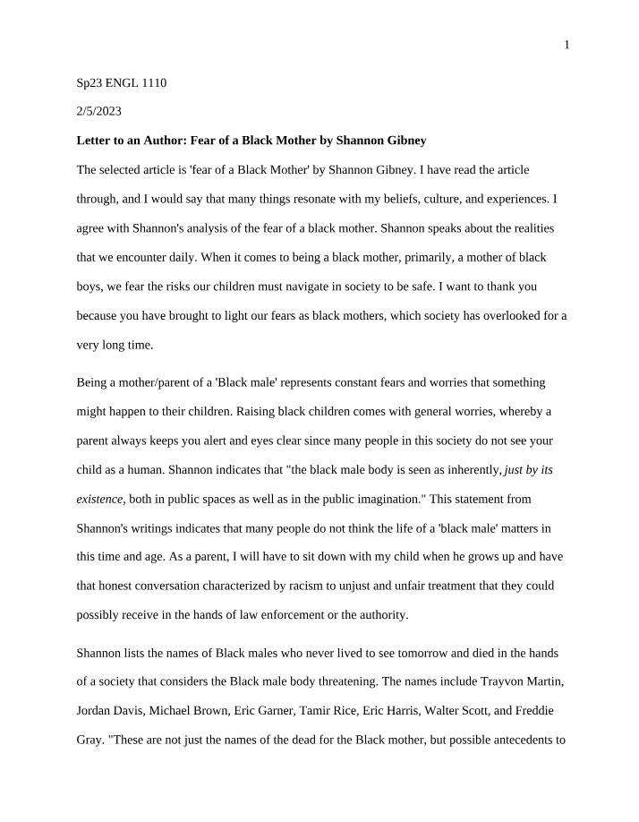 Fear of a Black Mother - A Letter to an Author