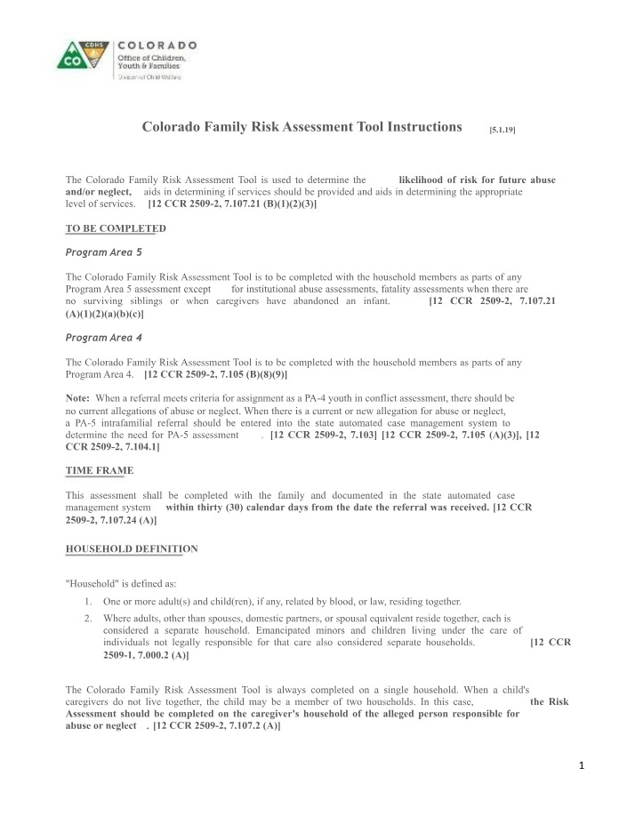 Instructions for Colorado Family Risk Assessment Tool
