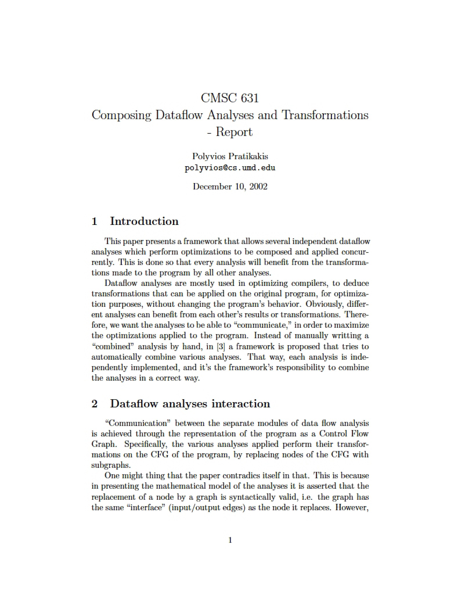 Transformations and Dataflow Analyses Composition