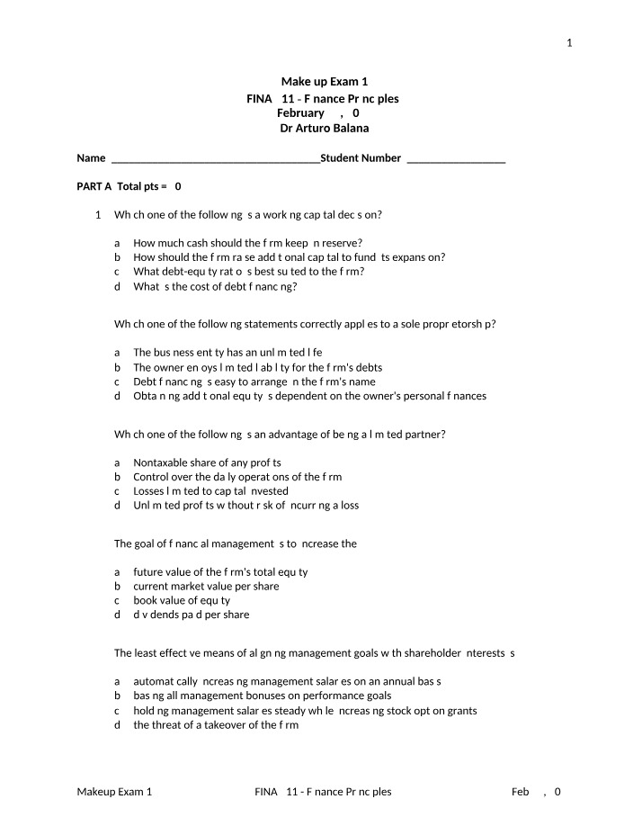 Working Capital Decisions and Sole - Finance Principles