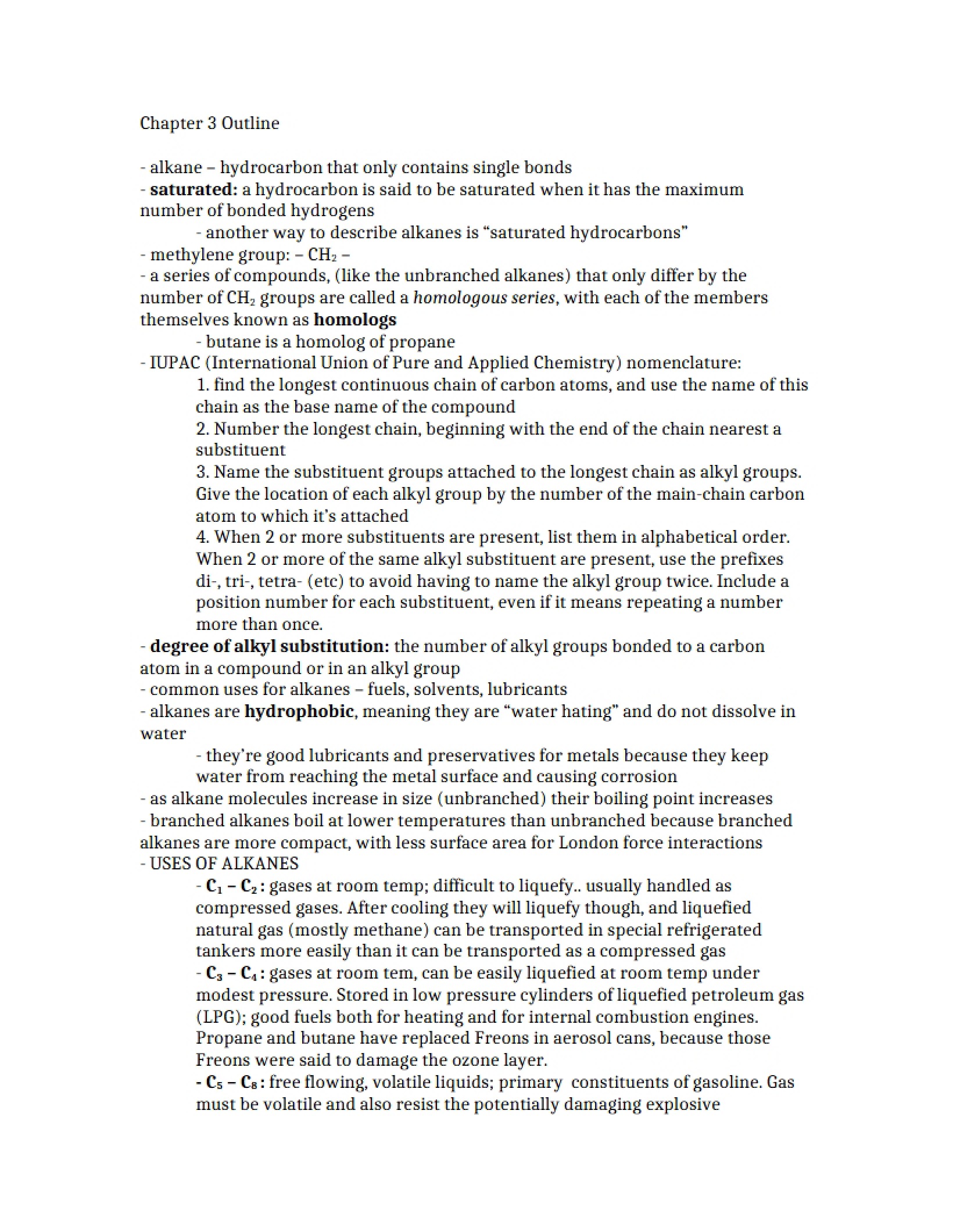 Outline of Chapter Three Organic Chemistry