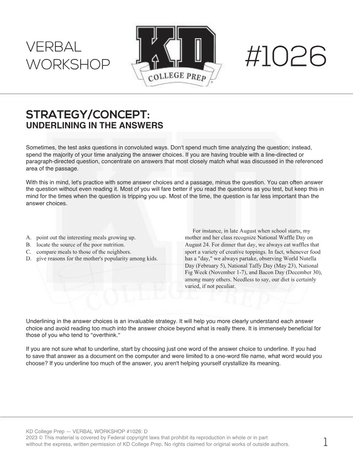 Underlining Strategies to Improve Verbal Test Performance