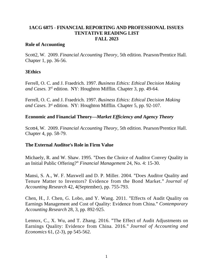 Reading List for ACG6875