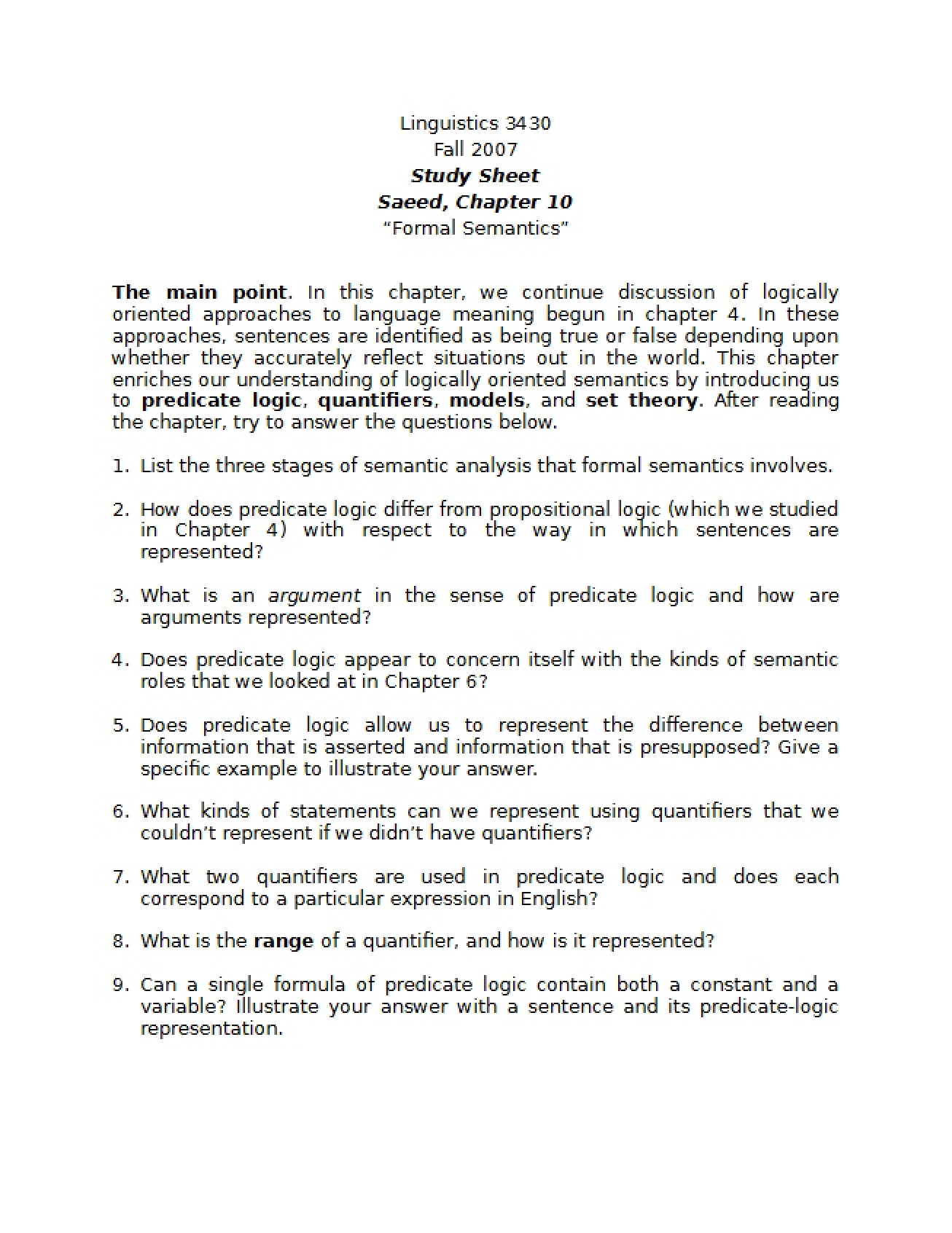 Study Sheet (Set 1)