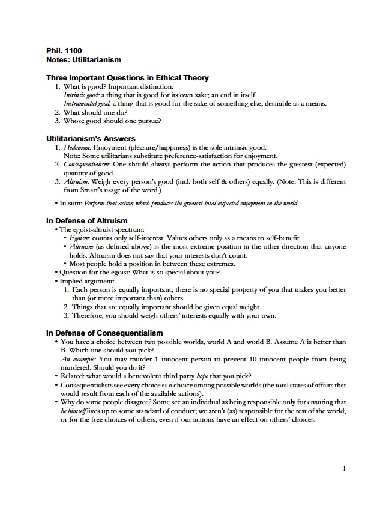 Ethics Lecture Notes
