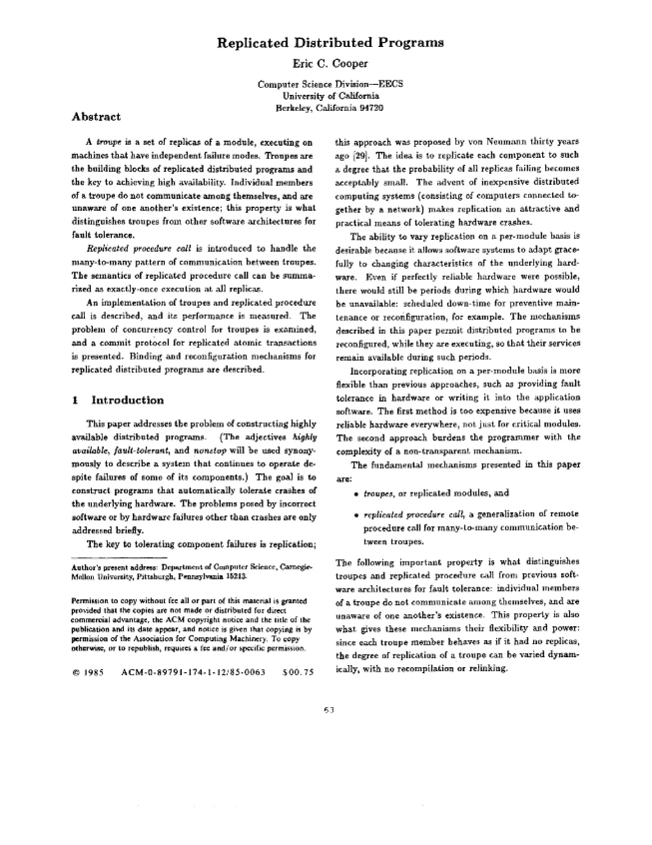 Distributed Programs with Replication