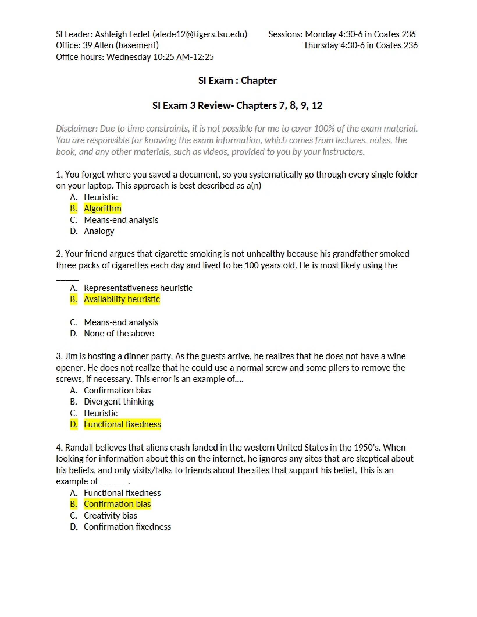 Review Chapters 7, 8, 9, 12 (SI Exam 3)