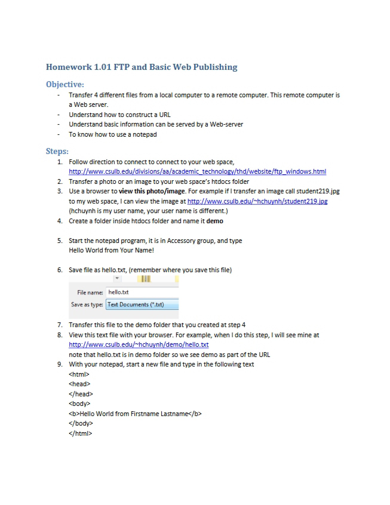 FTP and Web Publishing Homework One