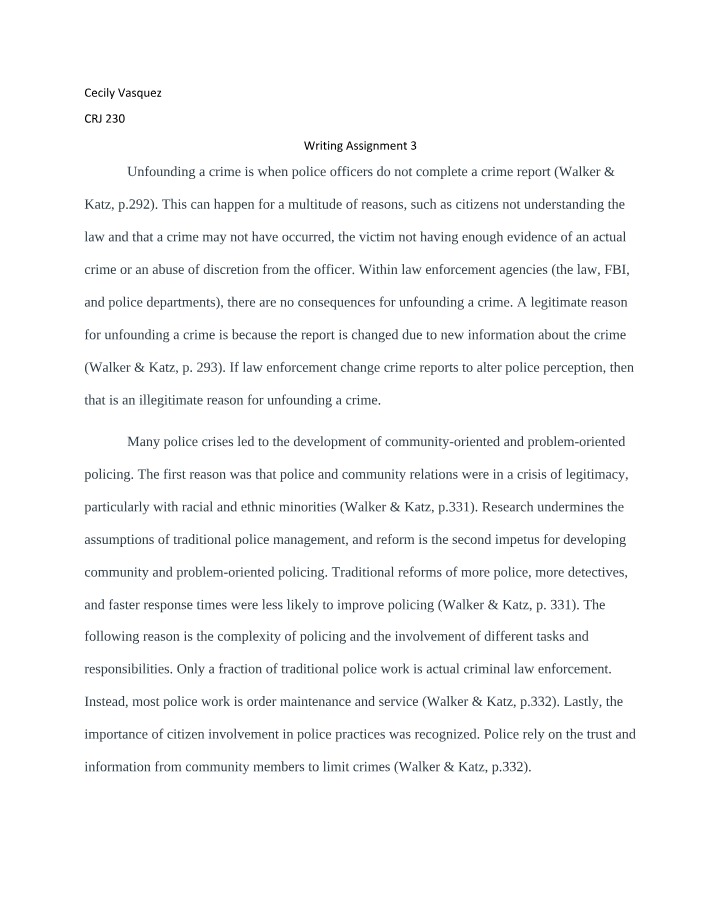 Writing Assignment 3 - CRJ 230