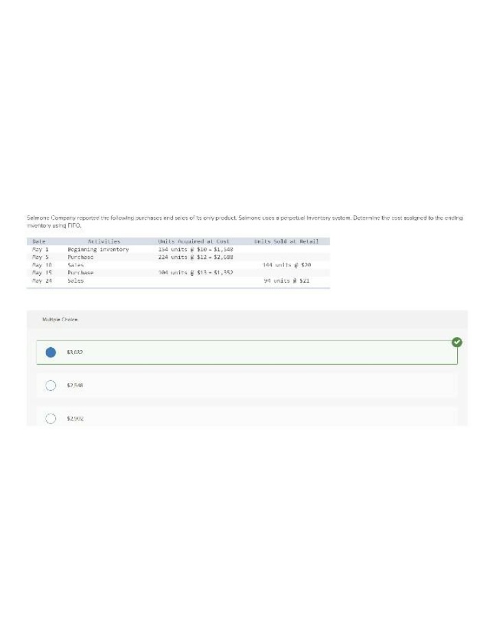 Determining Ending Inventory Cost (FIFO) - Salmone Company