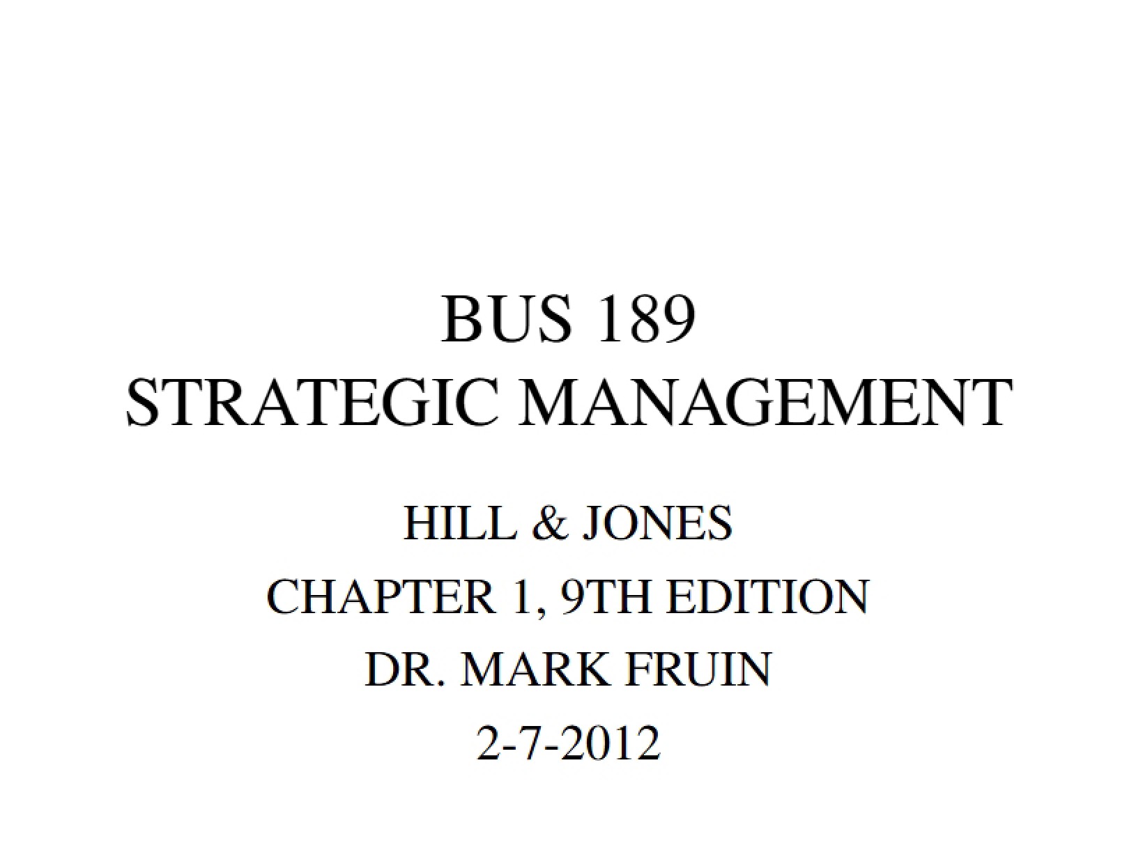 Strategic Management Chapter One