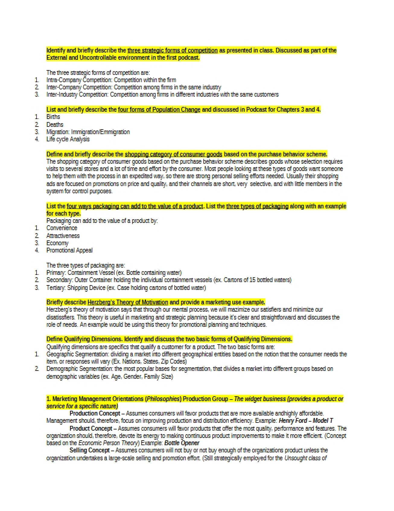 Principles of Marketing Study Guide