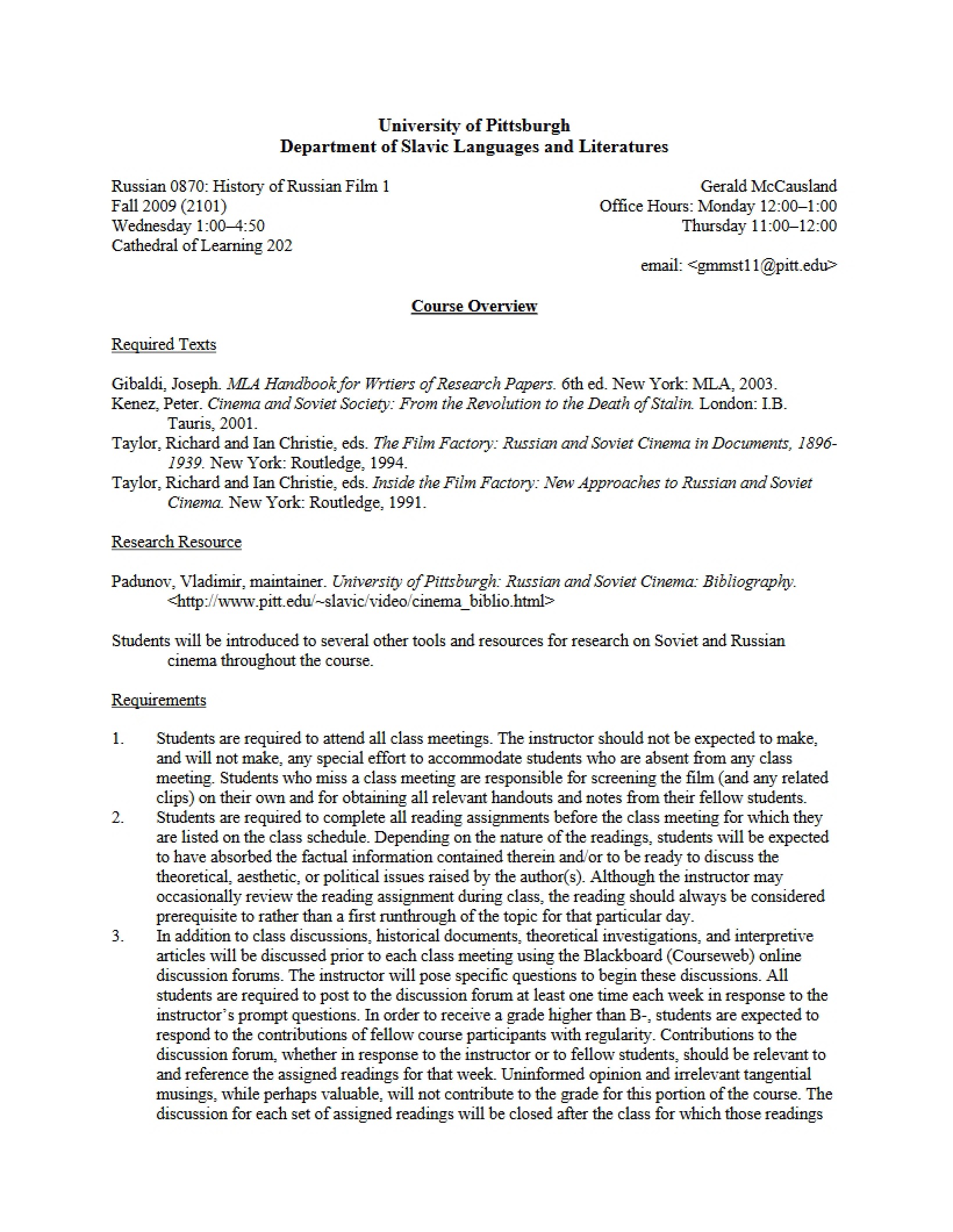 Syllabus for Russian Film History