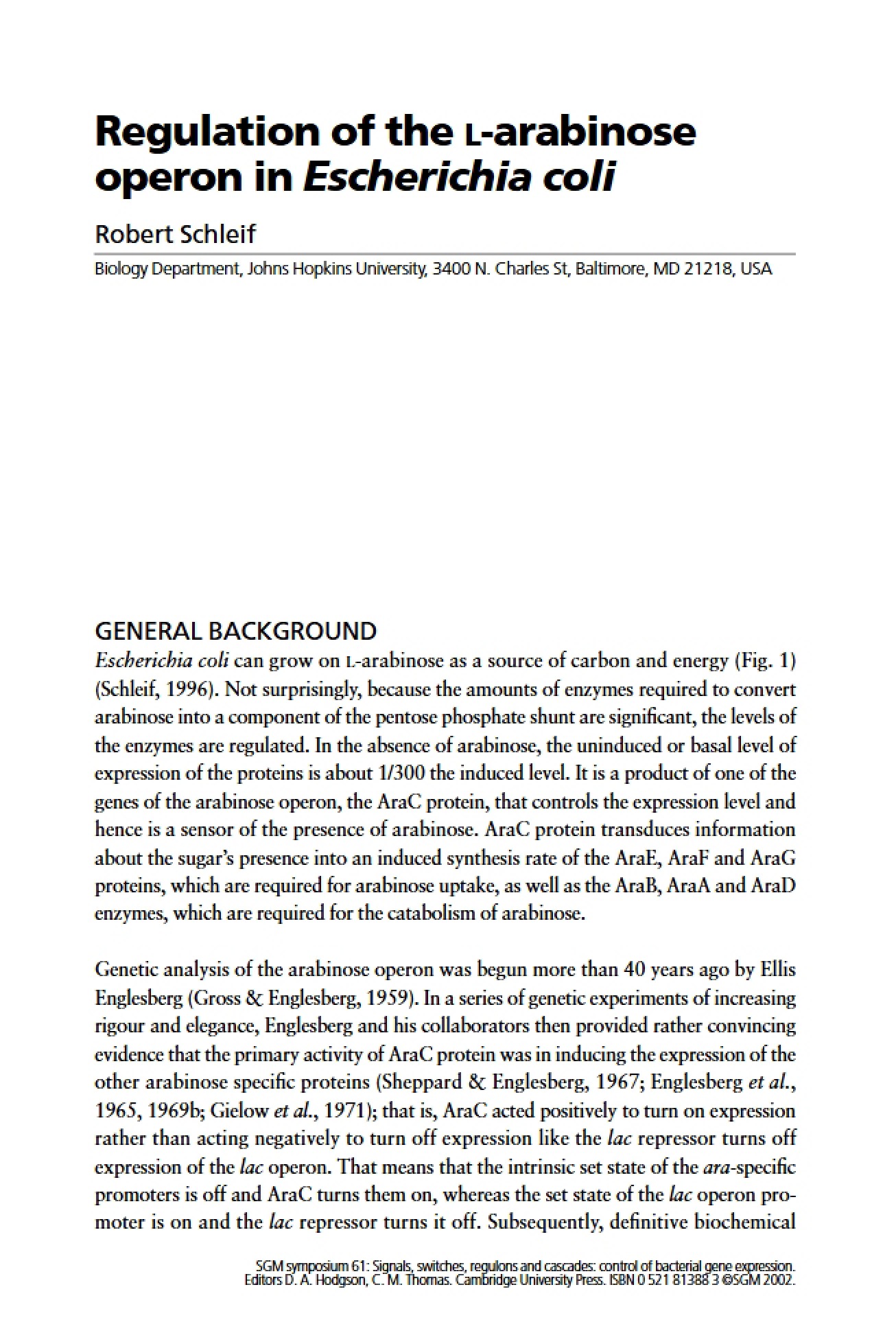L-arabinose Operon Regulation in E. coli
