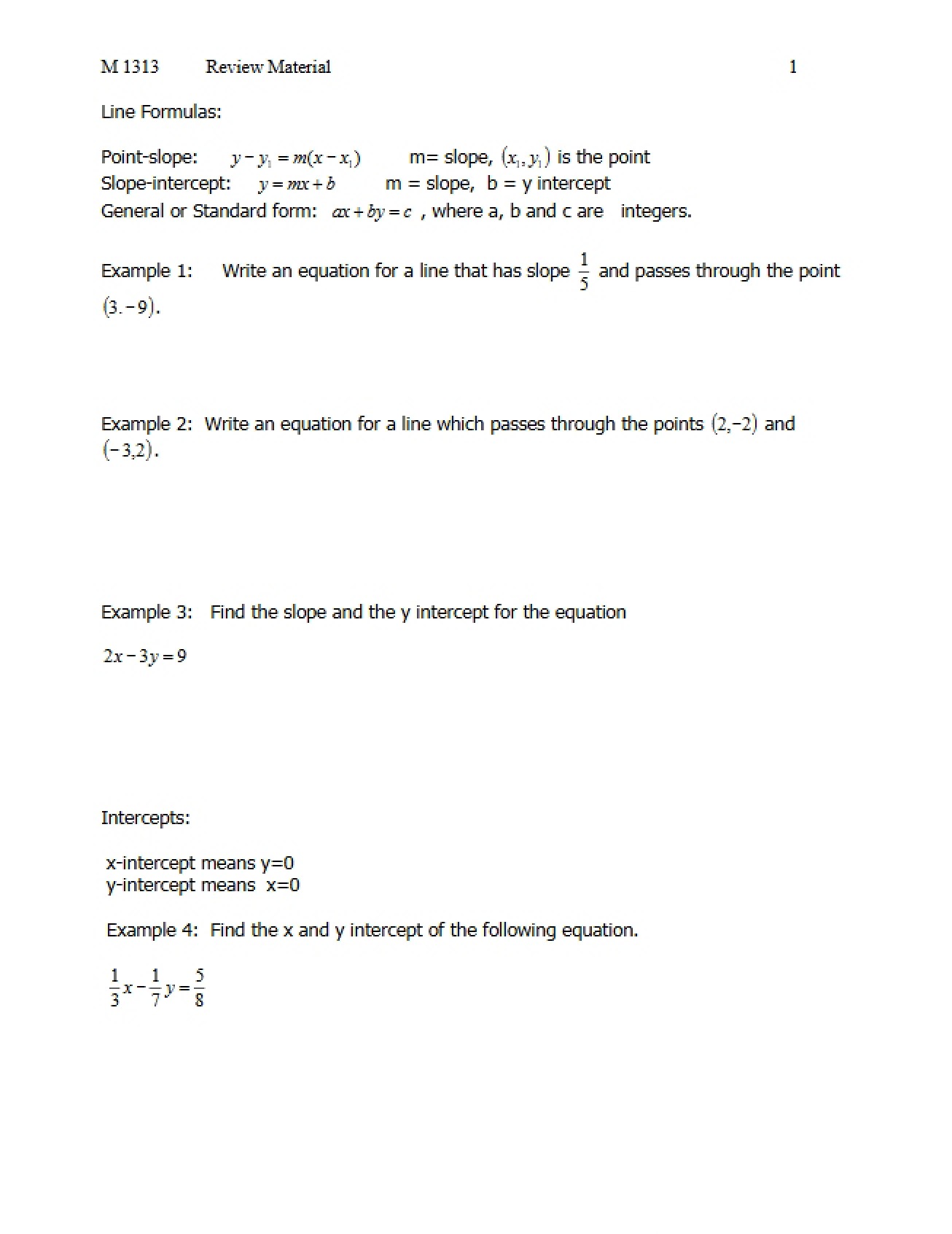 Review Materials Finite Math