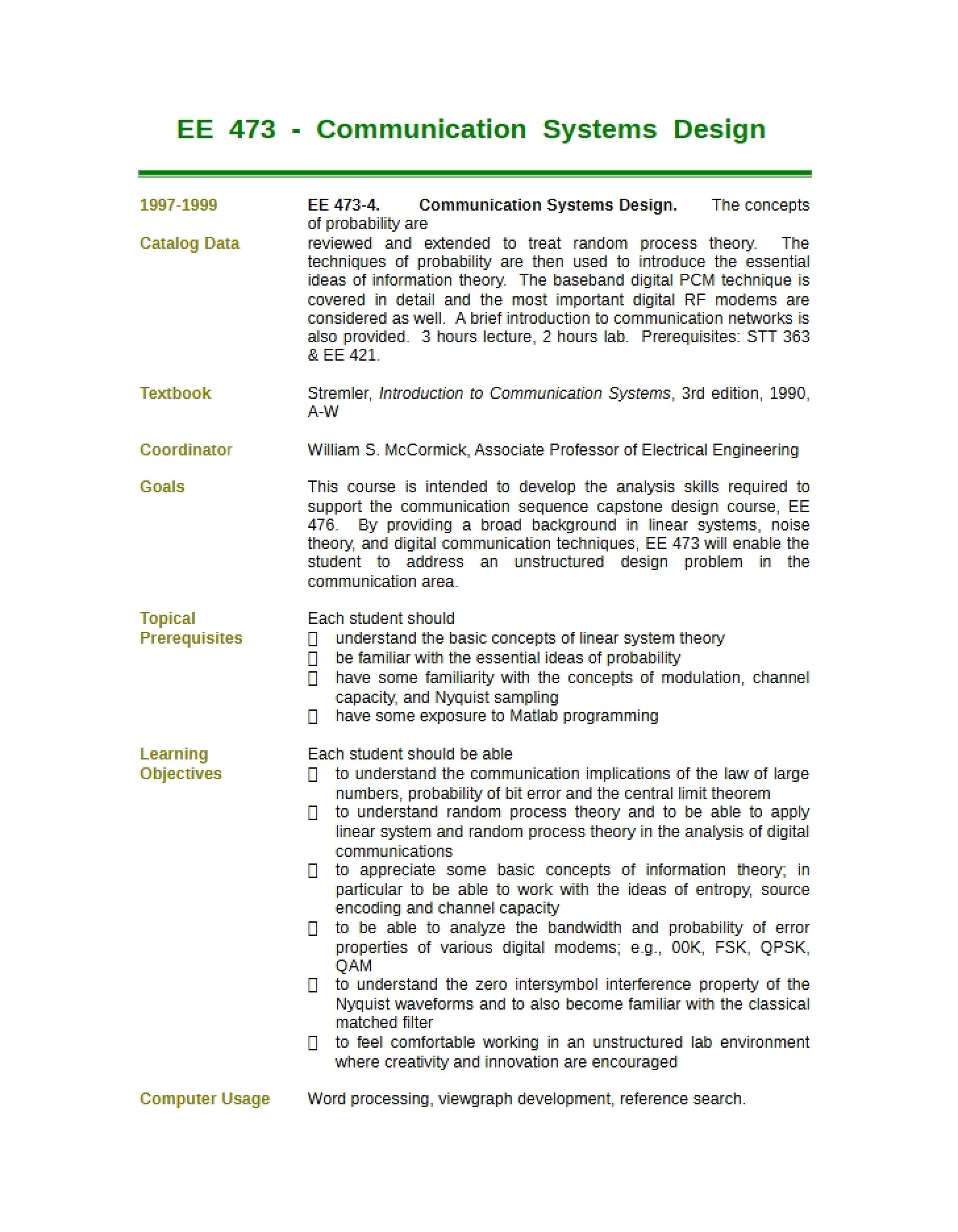 Course Guidelines