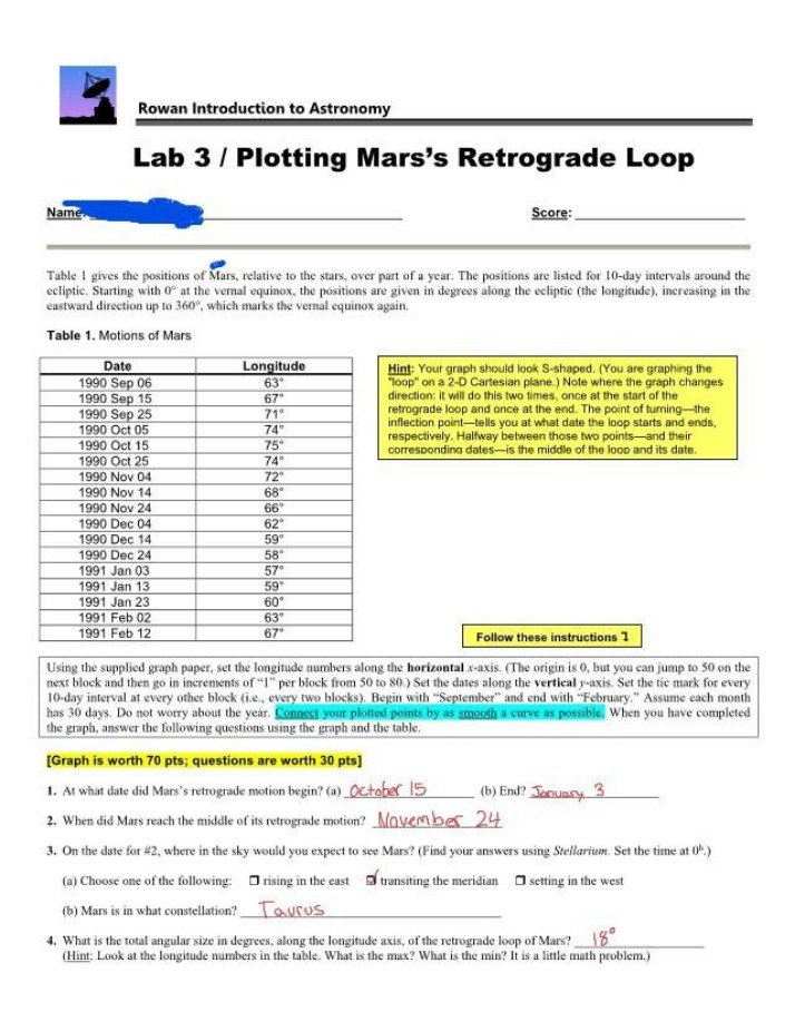 Plotting the Mars Retrograde Loop - Lab 3