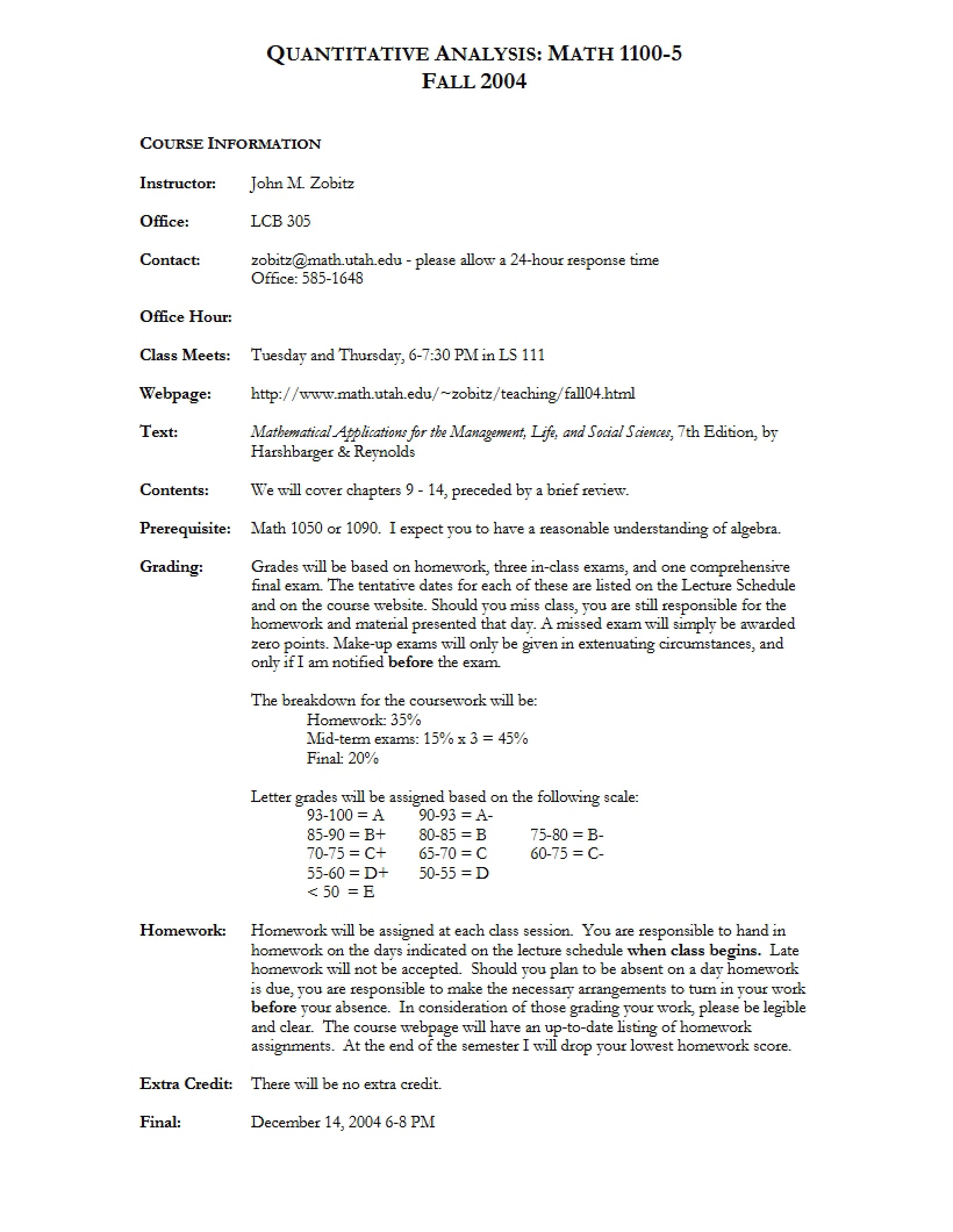 Course Syllabus