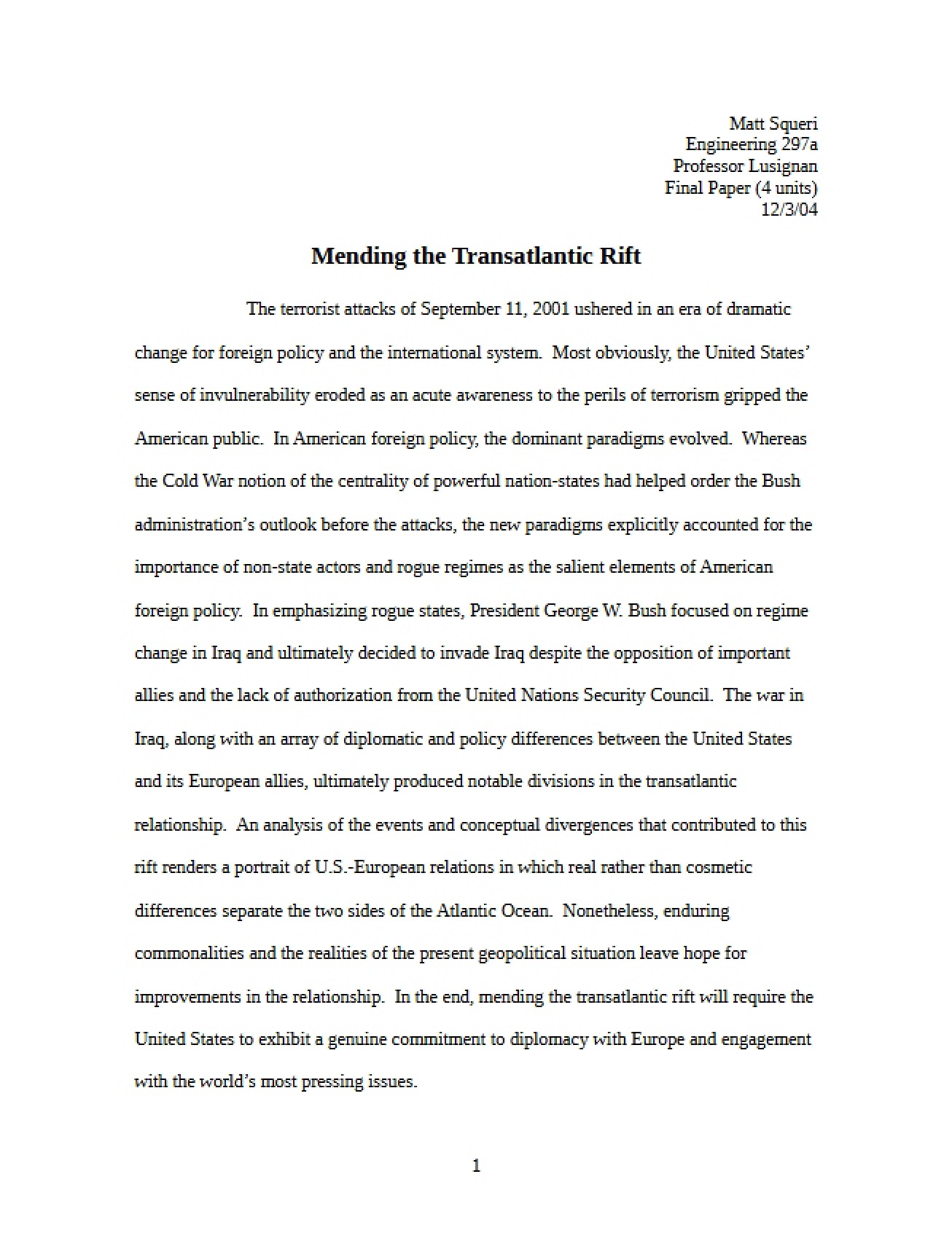 History of War and Peace Mending the Transatlantic Rift