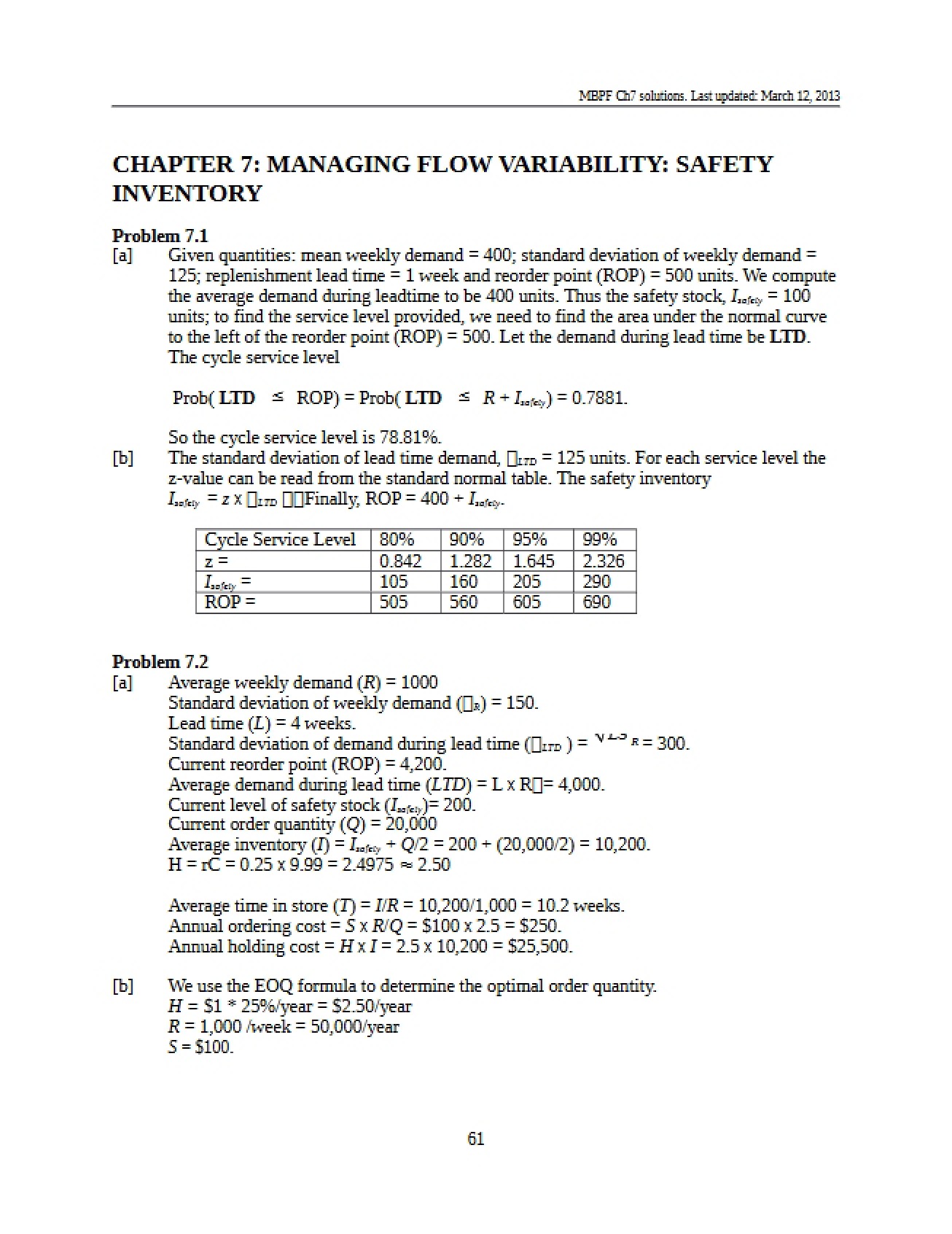 Safety Inventory Managing Flow Variability