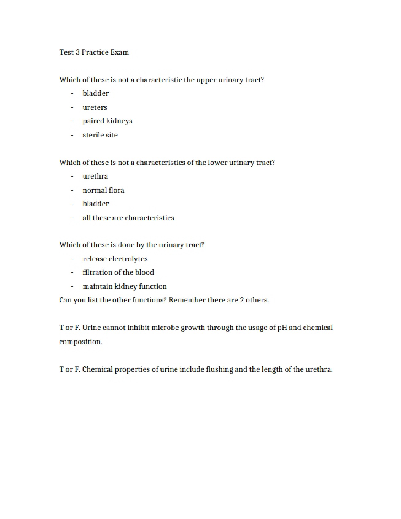 Practice Exam for Test 3 Infectious Diseases