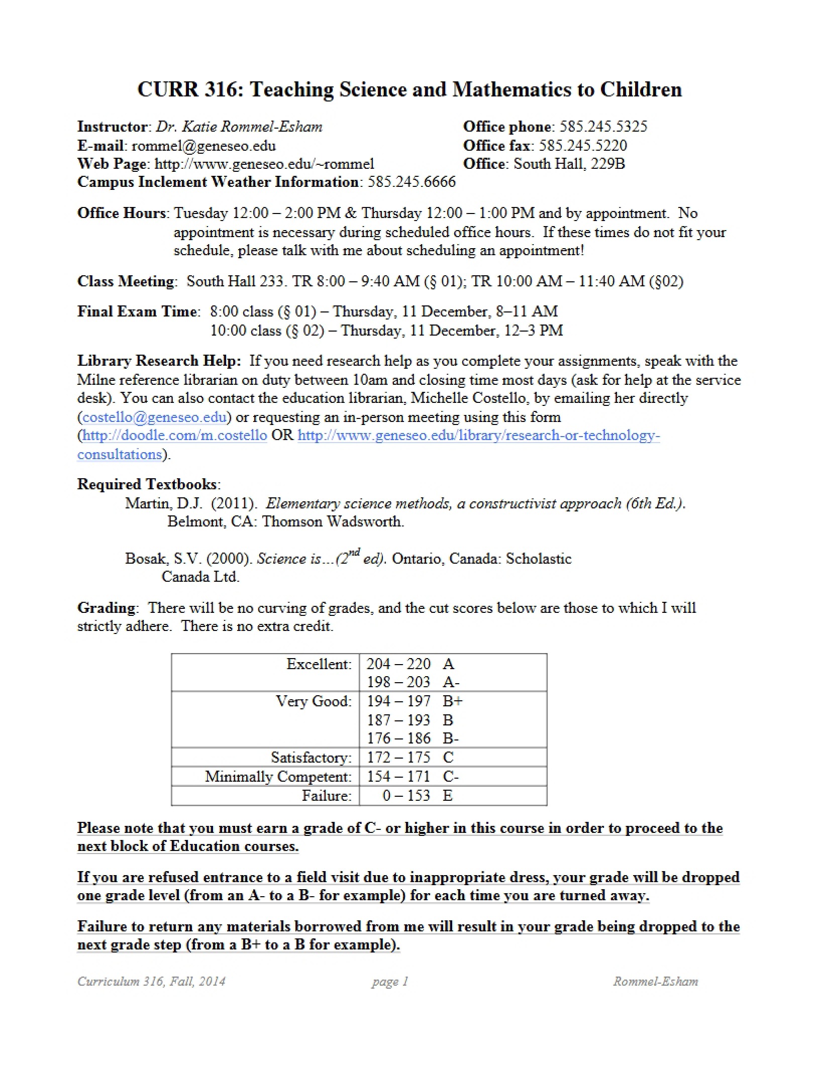 Teaching Science and Math Course Outline