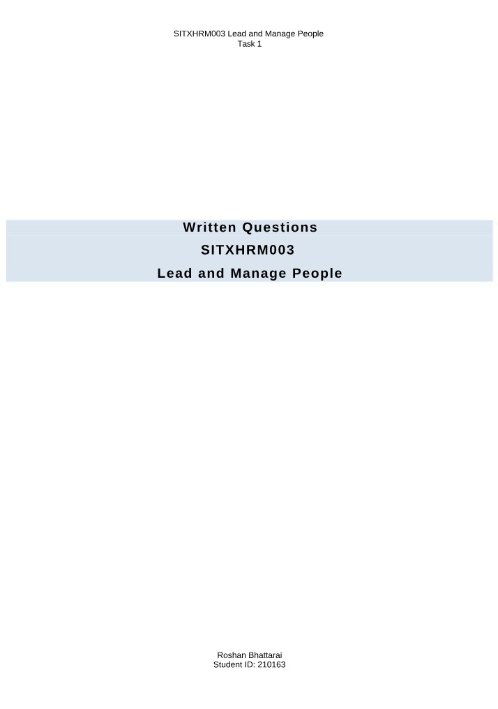 Written Questions for SITXHRM003