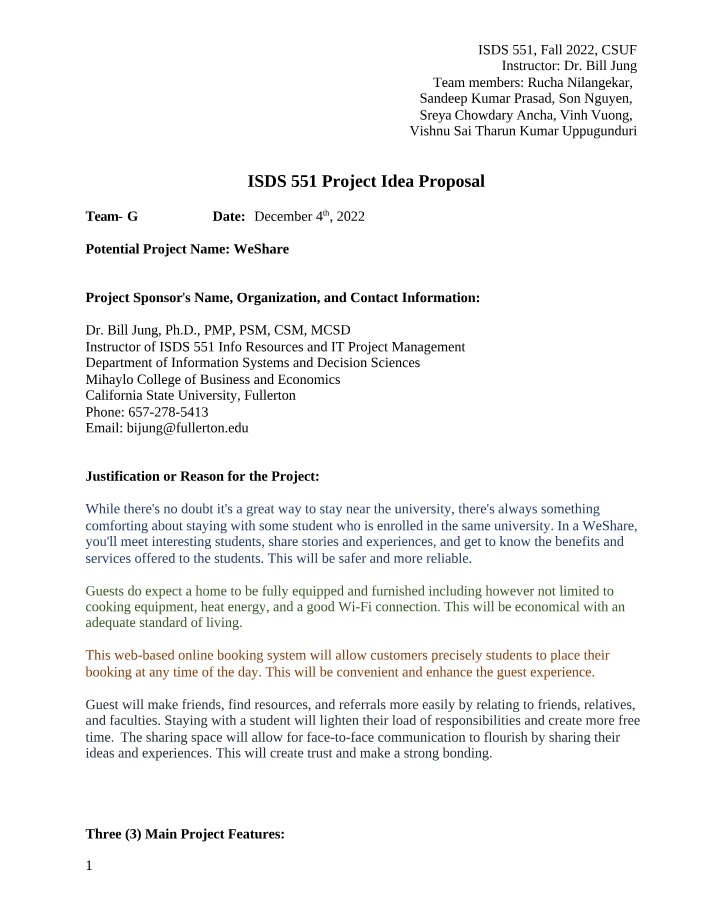 ISDS 551 Project Idea - WeShare Proposal