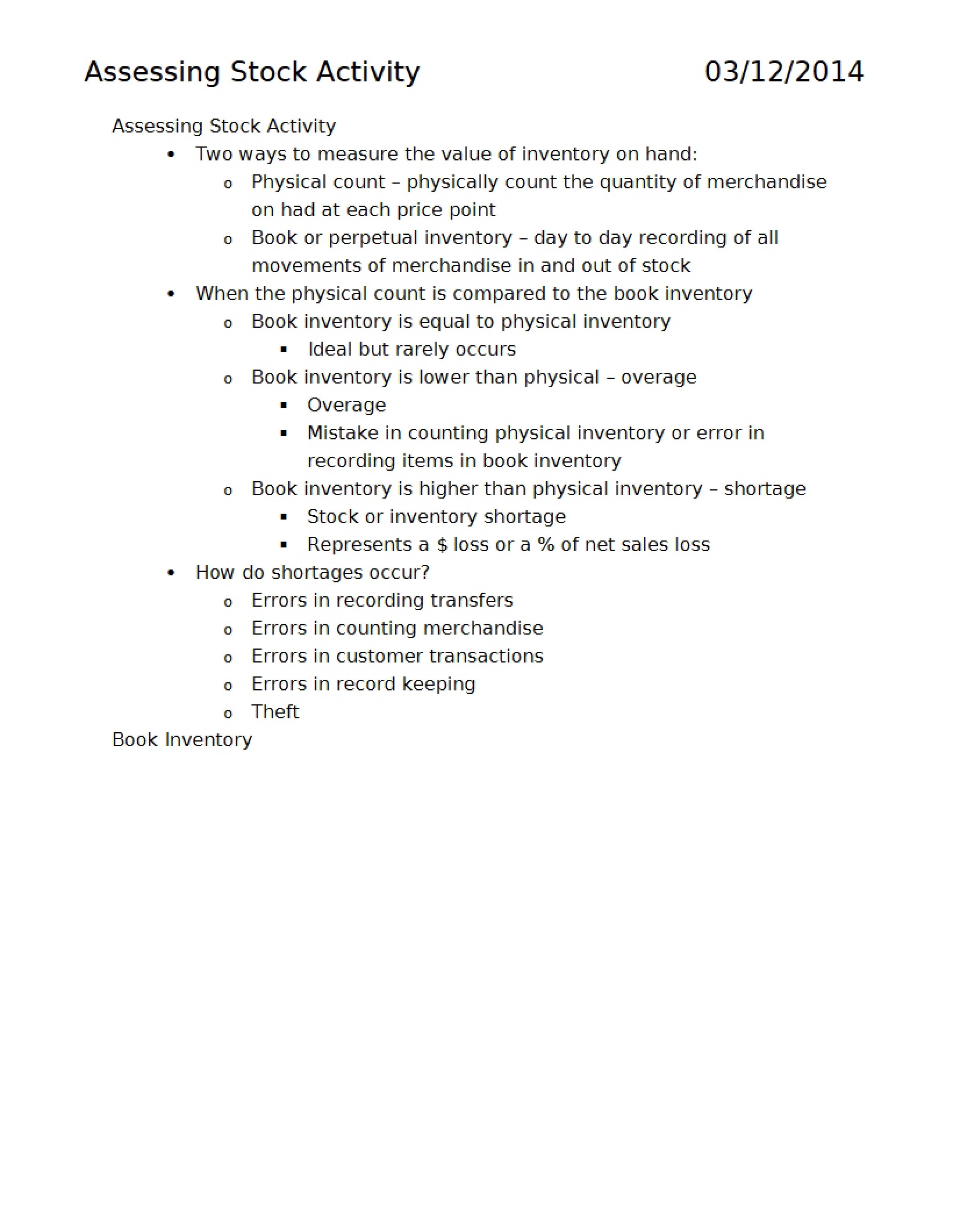 Stock Activity Assessment