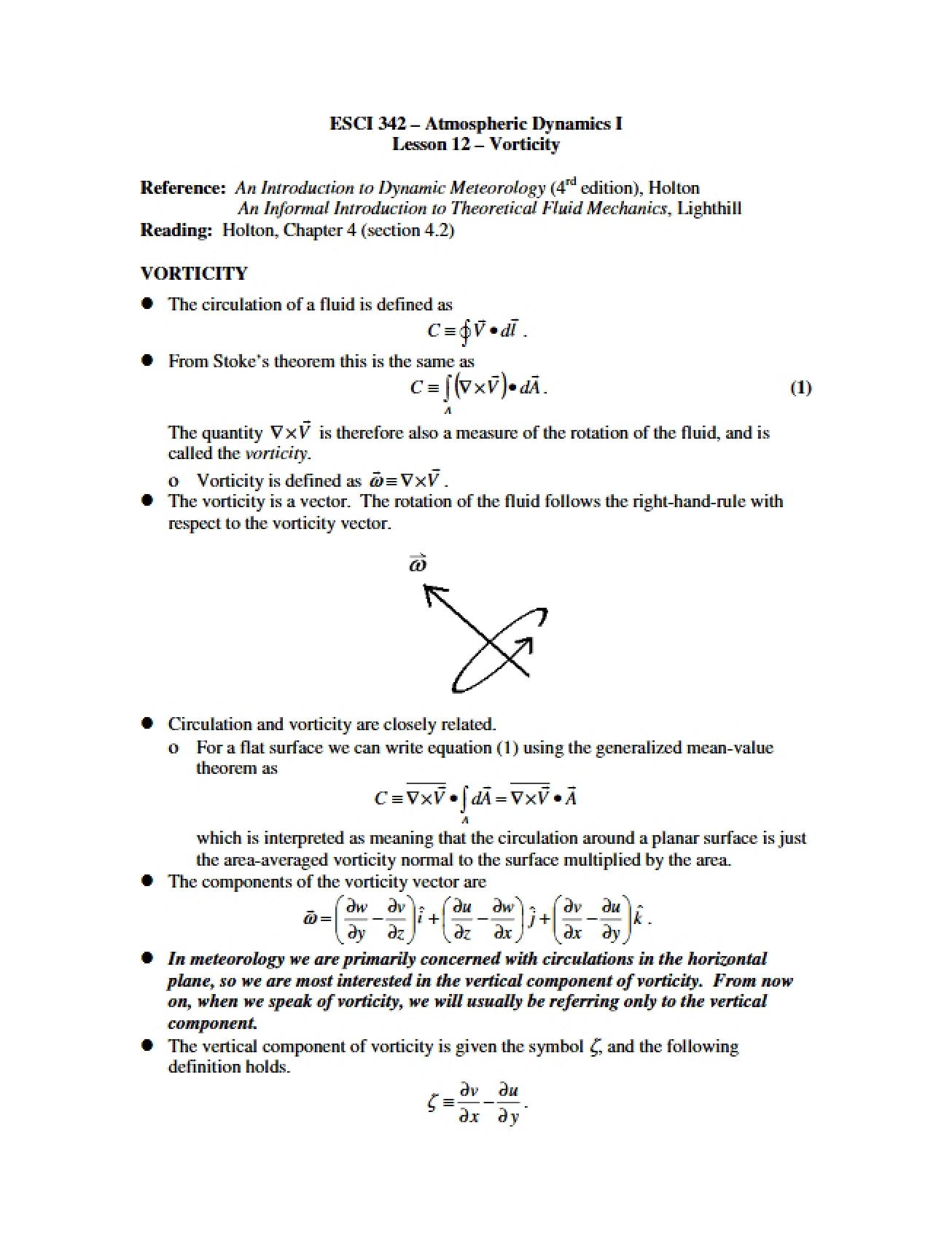 Dynamics of Atmosphere I